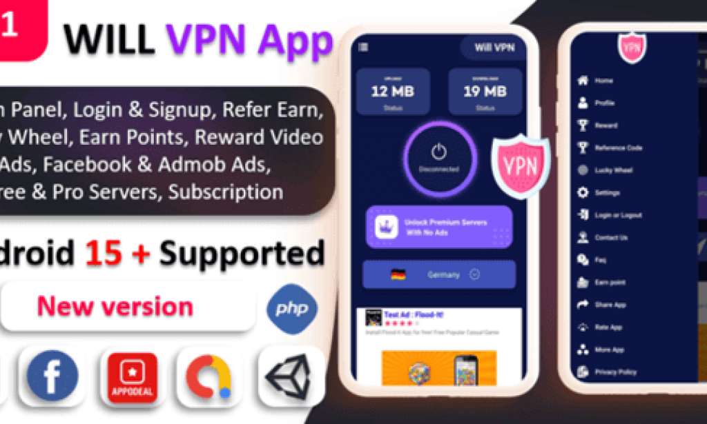 WILL VPN App v11.0 – VPN App With Admin Panel | Secure VPN & Fast VPN | Refer & Earn | Reward Lucky Wheel App