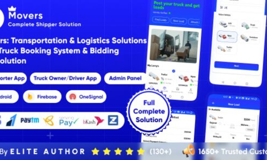 Movers v1.3 – Online Load, Truck Booking & Lorry, Bid, Cargo, Logistics Transport Services Full Solution Source