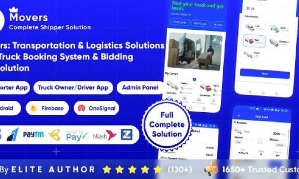 Movers v1.3 – Online Load, Truck Booking & Lorry, Bid, Cargo, Logistics Transport Services Full Solution App Source