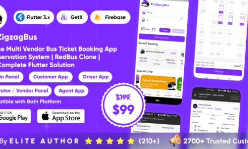 ProZigzagBus v1.4 – Online Multi Vendor Bus Ticket Booking App & Reservation System Flutter Solution Source