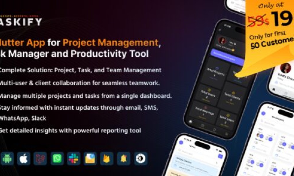 Taskify Flutter App v1.2.0 – Project Management, Task Manager and Productivity Tool Source