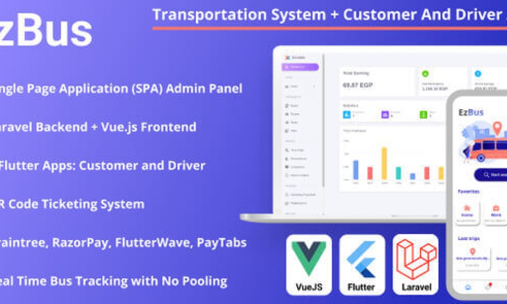 EZBus v2.2 – Transportation Management Solution – Two Flutter Apps + Backend + Admin Panel App Source