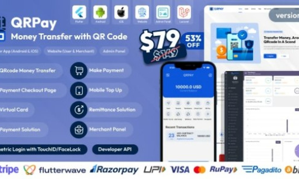 QRPay v4.5.0 Nulled – Money Transfer with QR Code Full Solution App Source