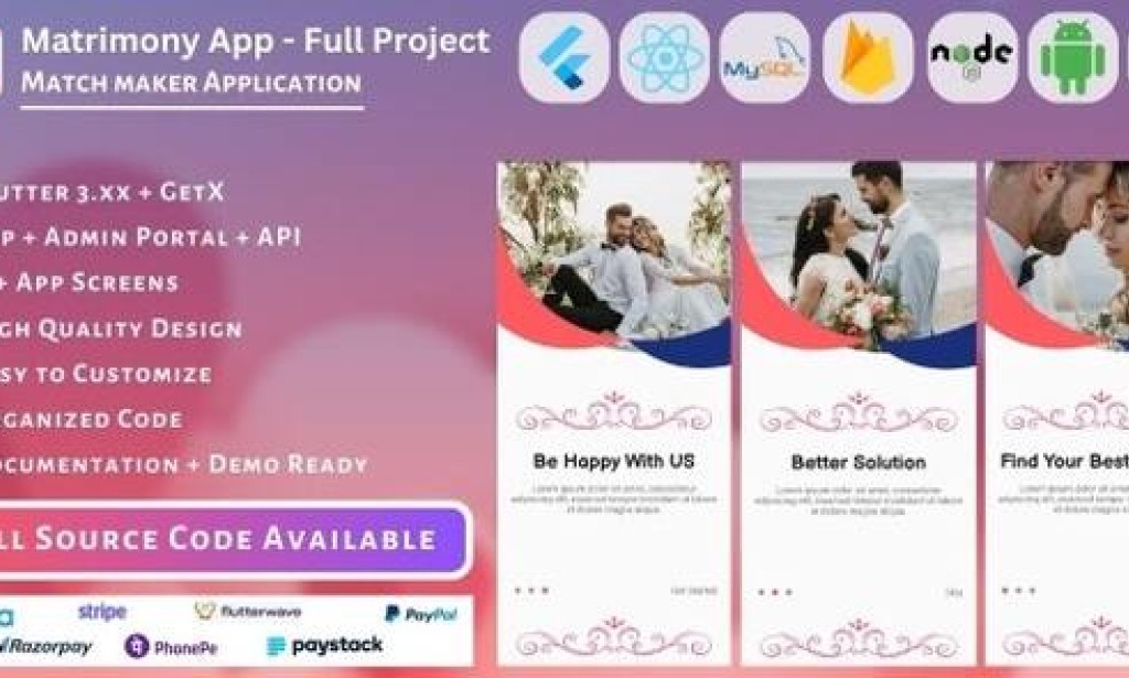 Matrimony App v1.3 – Match Maker | Life Partner – Full Project (Mobile App, Admin Panel, API, Database) Source