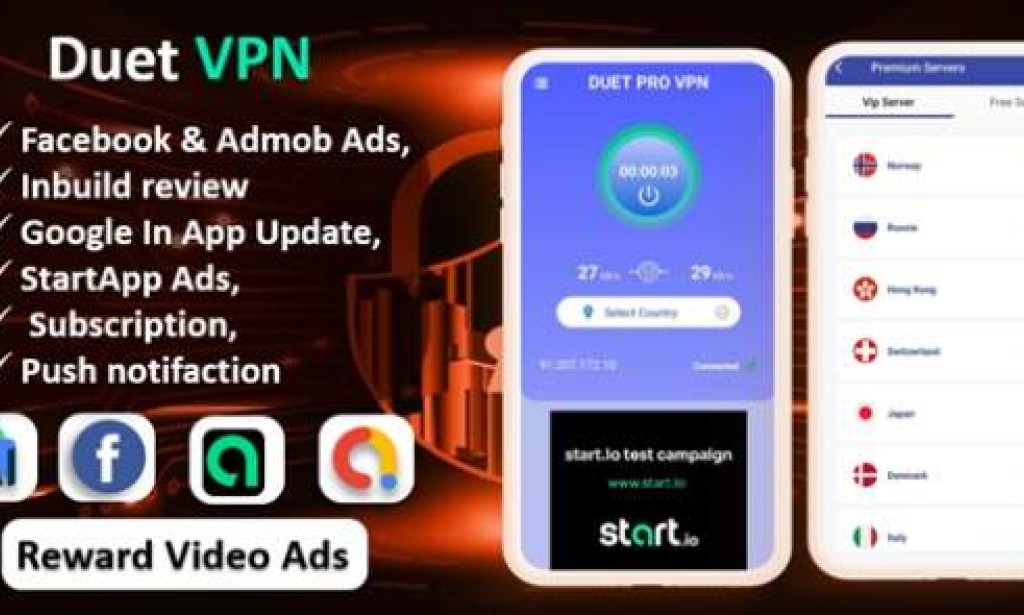 Duet Pro VPN App v8.0 – Secure VPN App & Fast VPN | Subscription | StartApp Ads | Facebook & Admob Ads Source