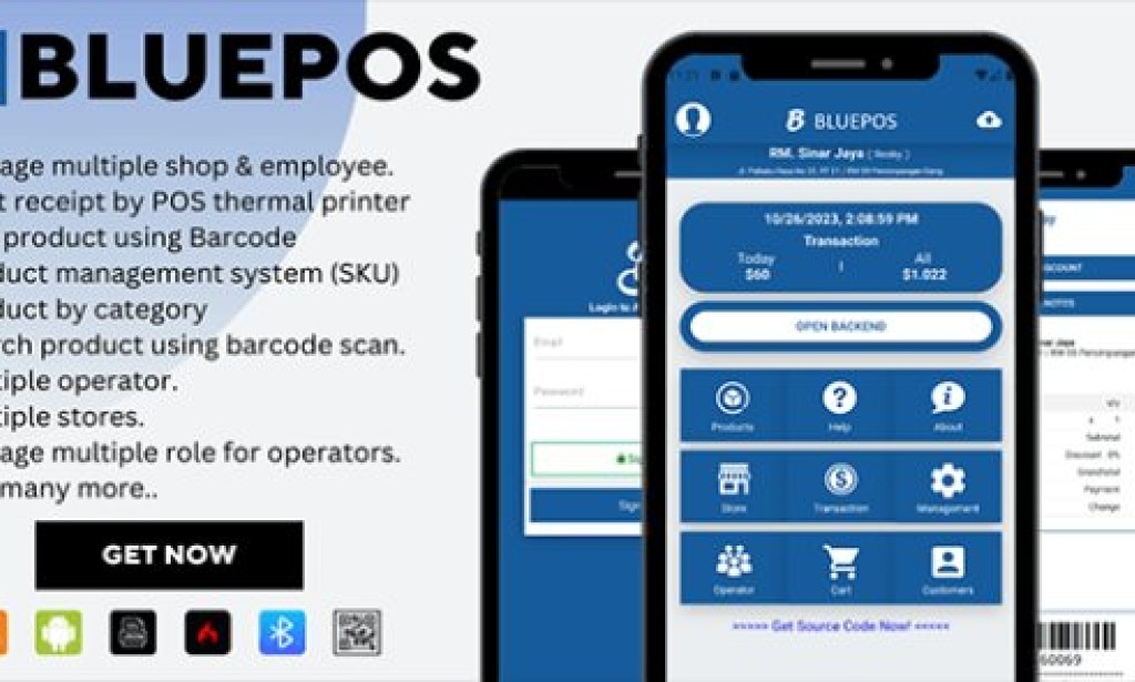 BLUEPOS v1.1 – Android Mobile Point of Sale (POS) with Admin Backend API App Source