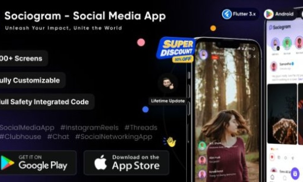Sociogram v1.0 – Social Media App | Instagram Reels | Threads | Clubhouse | Chat | Social Networking App Source