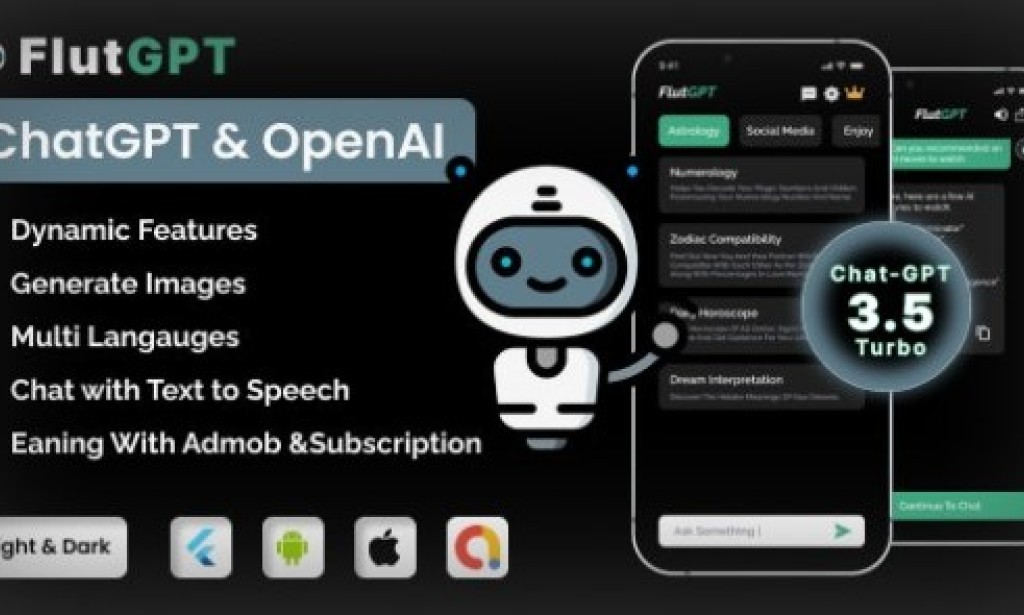 FlutGpt v2.4 – ChatGPT Flutter Full Application | Art Generator | ADMOB | Subscription Plan App Source