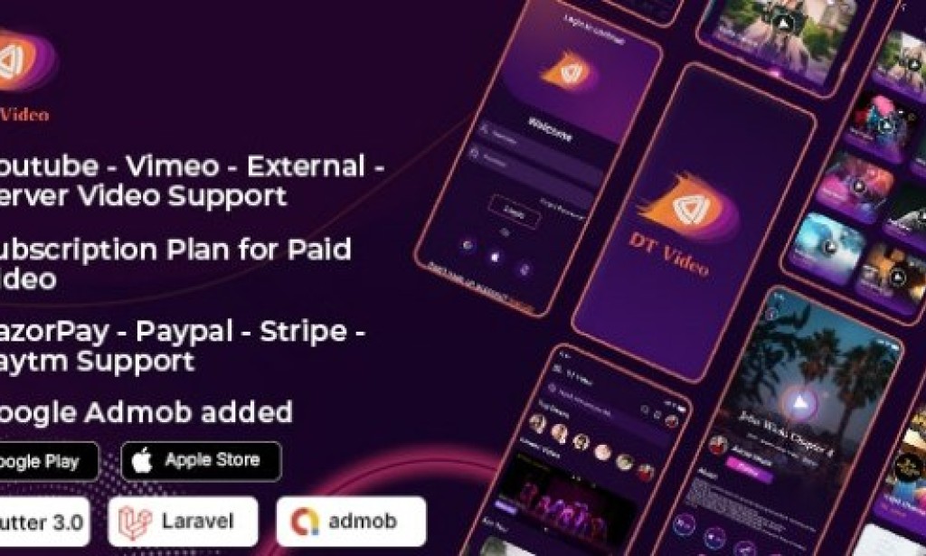 DTVideo v3.0.1 – Flutter Multipurpose All In One Videos App (Android + iOS) Admin Panel Source