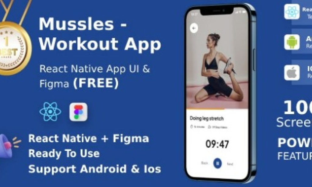 Workout Apps v1.1 – UI Kit, React Native, Figma (FREE), Mussles App Source