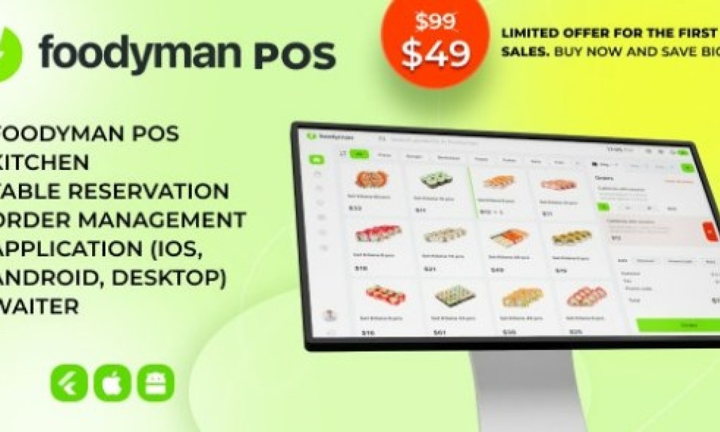 Foodyman POS v1.0 – A Single Restaurant POS + Kitchen + Table Reservation + Waiter Application (iOS, Android, Desktop) Source