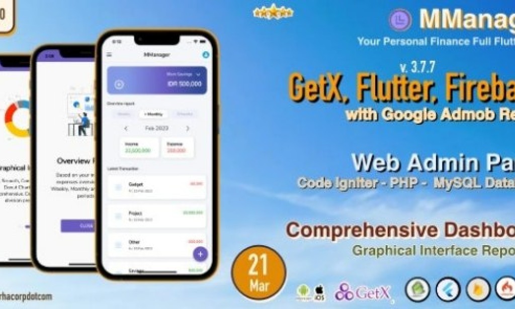 MManager v1.0 – Personal Finance Full Flutter App, with Chart Report | GetX | Web Admin Panel Source