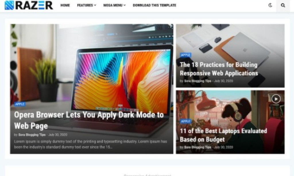 Razer v1.0 (Premium) – Magazine Blogger Template Free