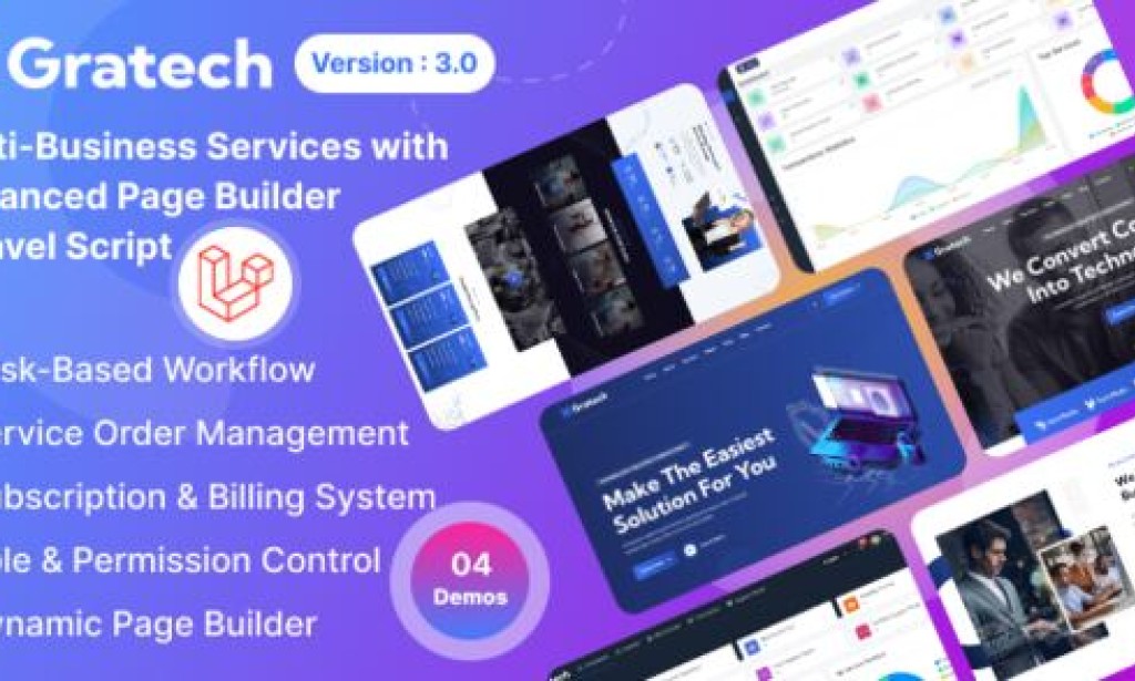 Gratech v3.0 – Multi-Business Services with Advanced Page Builder & Workflow Tools Script