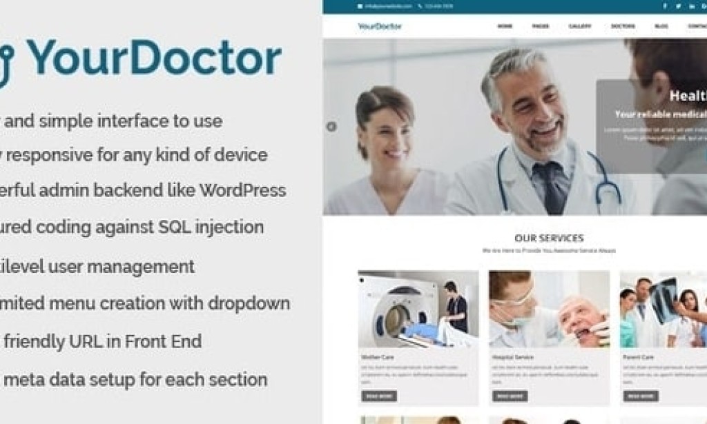 Yourdoctor v1.1 – Medical and Doctor Website CMS Free Download