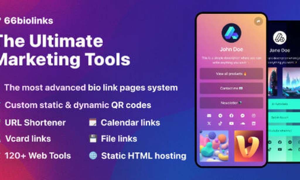 66biolinks v64.0.0 Nulled – Bio Links, URL Shortener, QR Codes & Web Tools (SAAS) Script