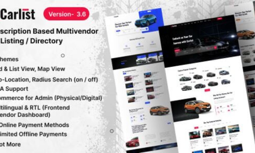 Carlist v3.6 – Multivendor Car Listing / Dealer / Directory Website (Subscription Based) Script