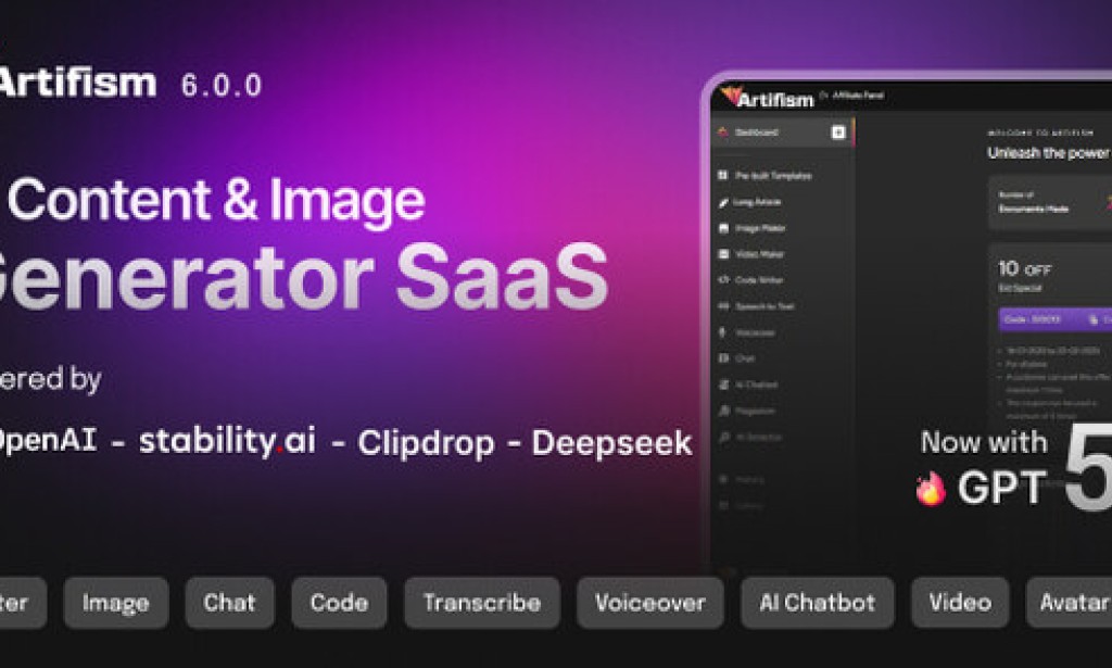 Artifism v6.6.0 Nulled – AI Content, Image, Video, Chat, Chatbot, Voiceover & Code Generator SaaS Script