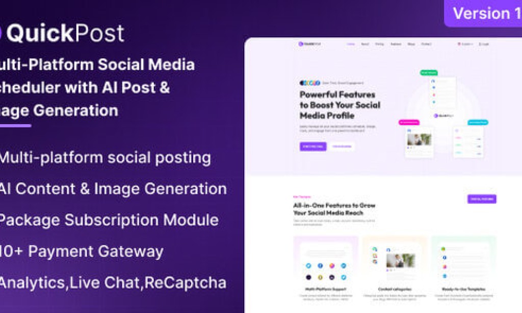 QuickPost v1.0 – Multi-platform Social Media Scheduler with AI Post & Image Generation Script