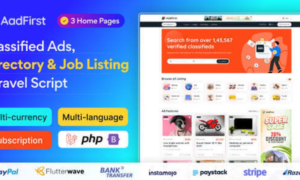 Aadfirst v5.0.0 – Classified Ads, Directory & Job Listing Laravel Script