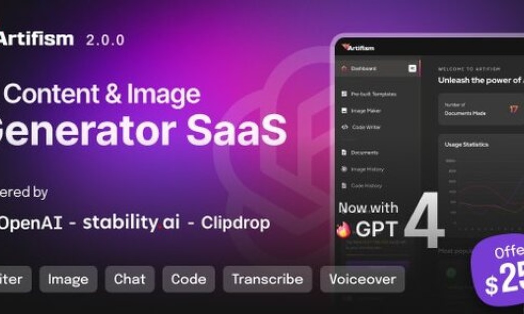 Artifism v6.2.0 Nulled – AI Content & Image Generator SaaS Script