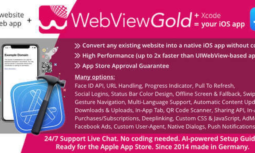 WebViewGold for iOS v15.6 Nulled – WebView URL/HTML to iOS App + Push, URL Handling, APIs & much more
