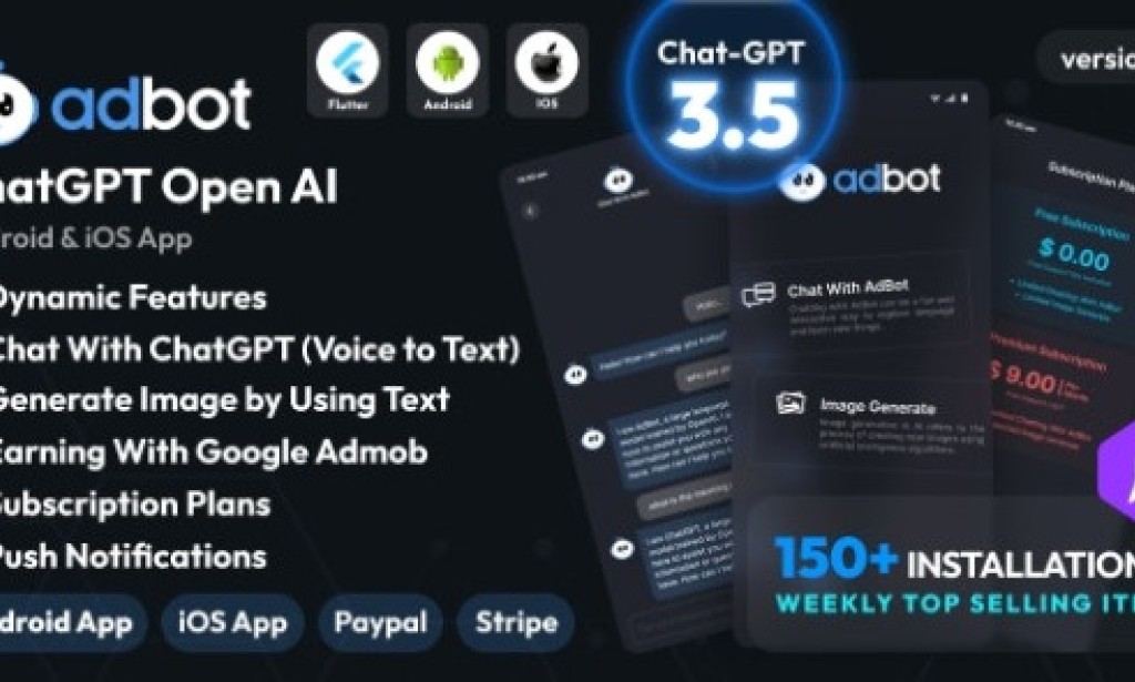 AdBot v2.3 – ChatGPT Open AI Android and iOS App Source Code