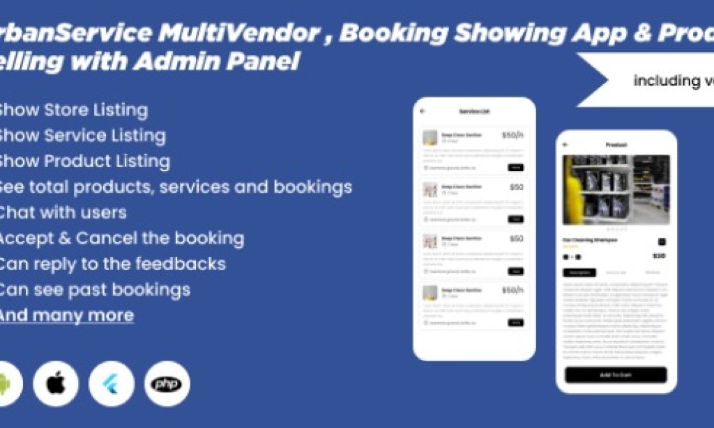 UrbanService v1.0 – Multipurpose User and Vendor Booking App | Product Selling with Admin Panel Source Code