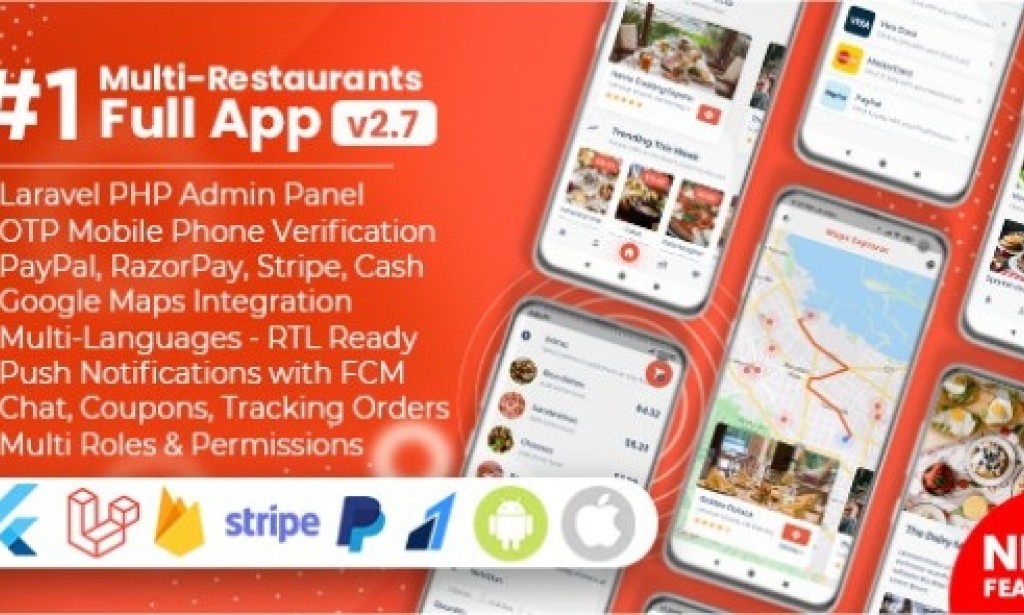 Food Delivery Flutter + PHP Laravel Admin Panel v2.7 App Source