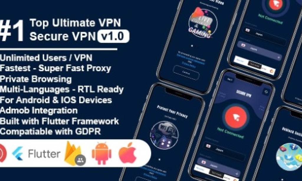 Secure VPN Ultimate v1.0 – Flutter Project Android and iOS with Admin Panel Source Code