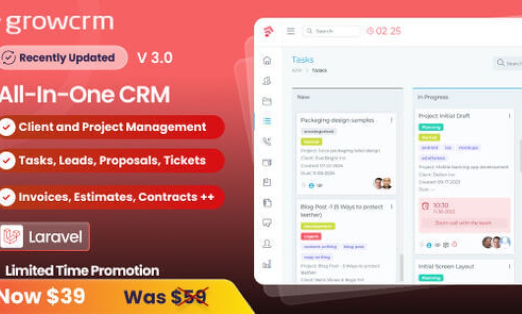 Grow CRM v3.1 Nulled – Laravel Project Management PHP Script