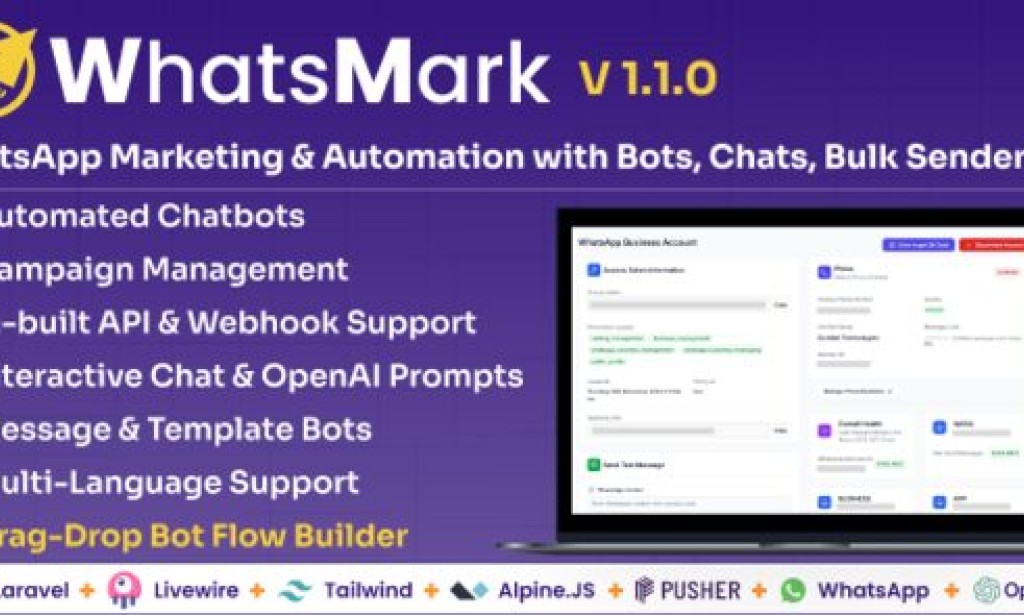 WhatsMark v1.1.0 – WhatsApp Marketing and Automation Platform with Bots, Chats, Bulk Sender & AI Script