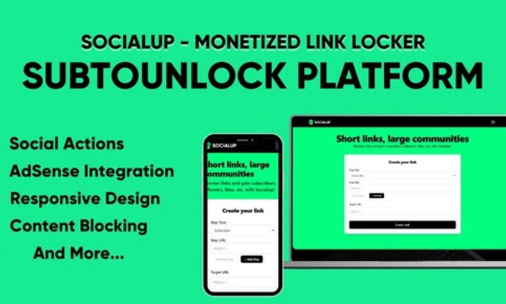 SocialUp v1.0 – Monetized Social Unlock Link PHP Script