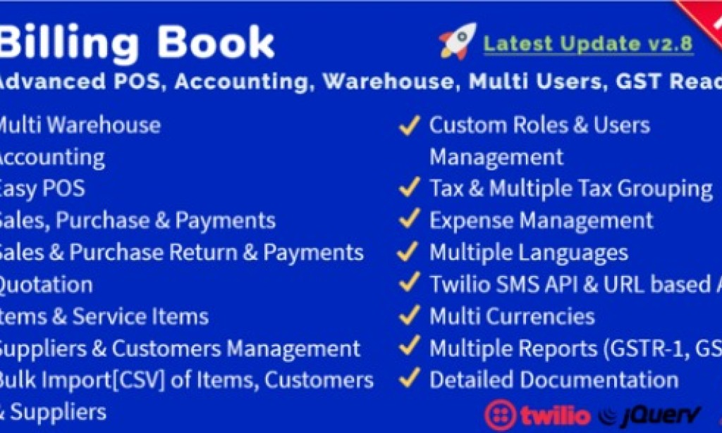 Billing Book v3.0 Nulled – Advanced POS, Inventory, Accounting, Warehouse, Multi Users, GST Ready PHP Script