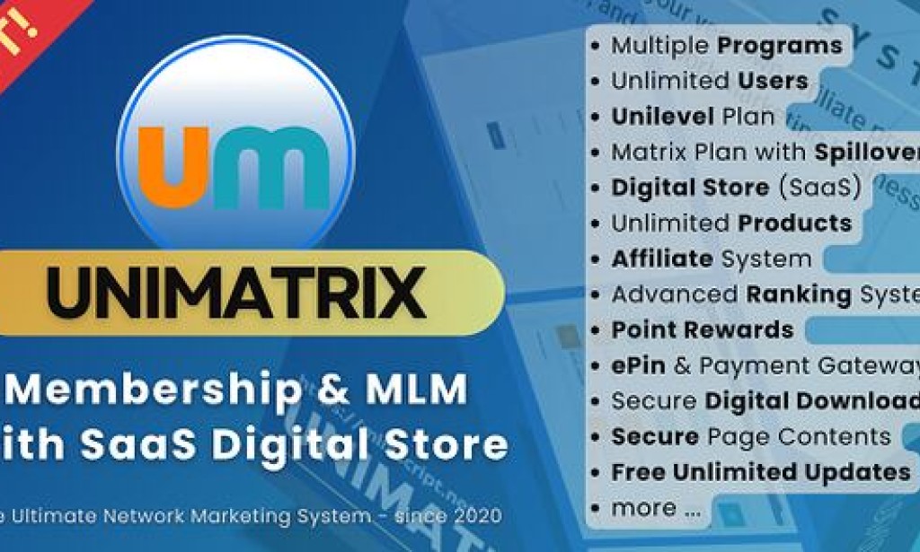 UniMatrix v5.9.2 – Membership and MLM Script with SaaS Digital Store Script