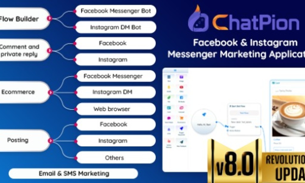 ChatPion v8.5 Nulled – Facebook & Instagram Chatbot, eCommerce, SMS/Email & Social Media Marketing Platform (SaaS) Script