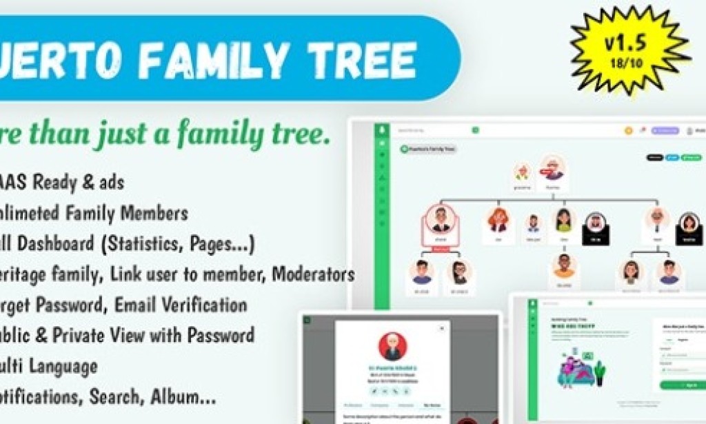 Puerto Family Tree Builder SAAS v1.5.4 – PHP Script