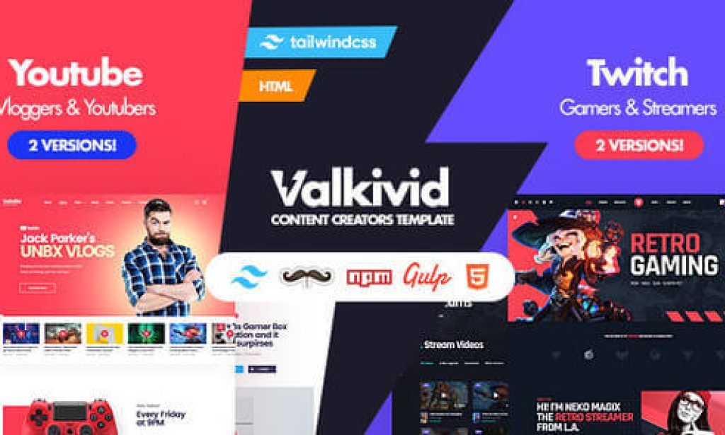 Valkivid v3.1.1 – Tailwind CSS Content Creators HTML Template