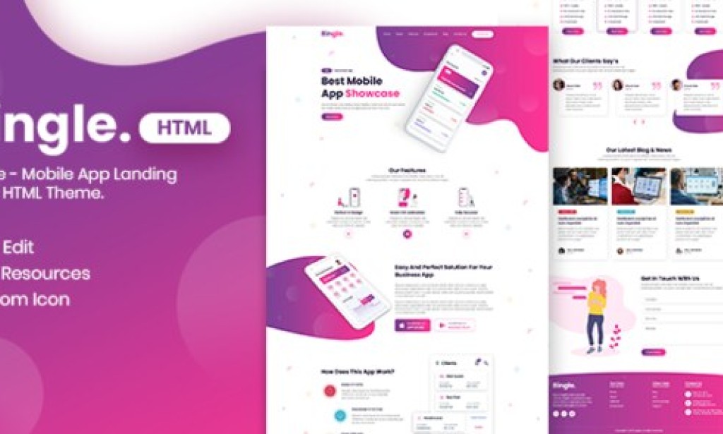 Bingle – Mobile App Landing Page HTML Theme