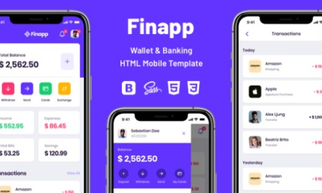 Finapp v2.2 – Wallet & Banking HTML Mobile Template Free