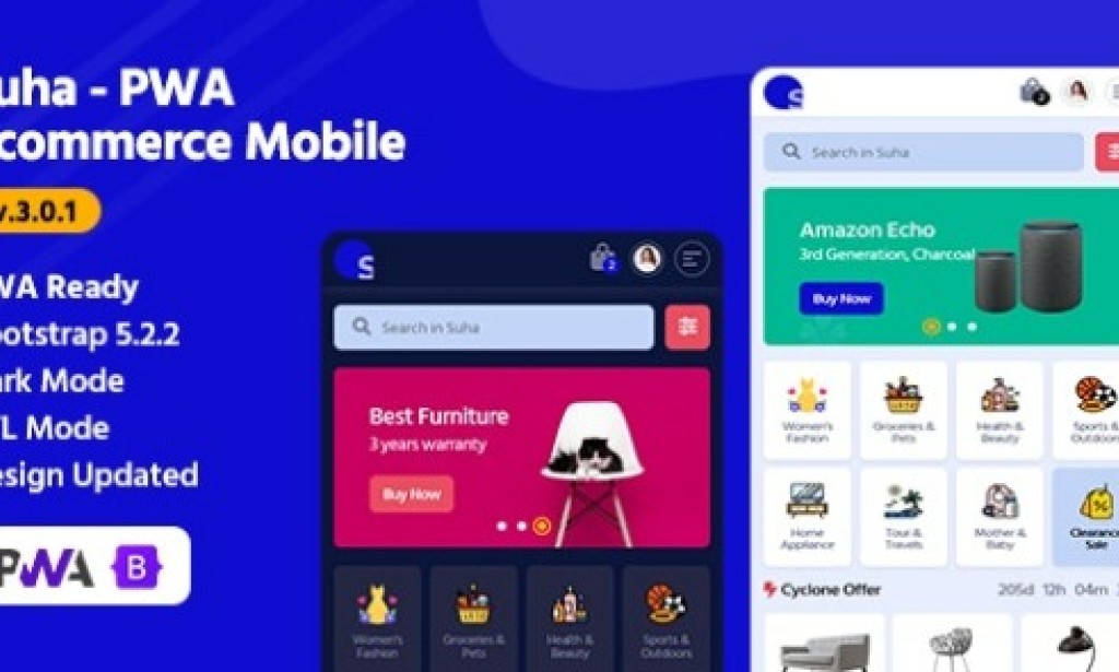 Suha v3.0.1 – PWA Ecommerce Mobile Template Free