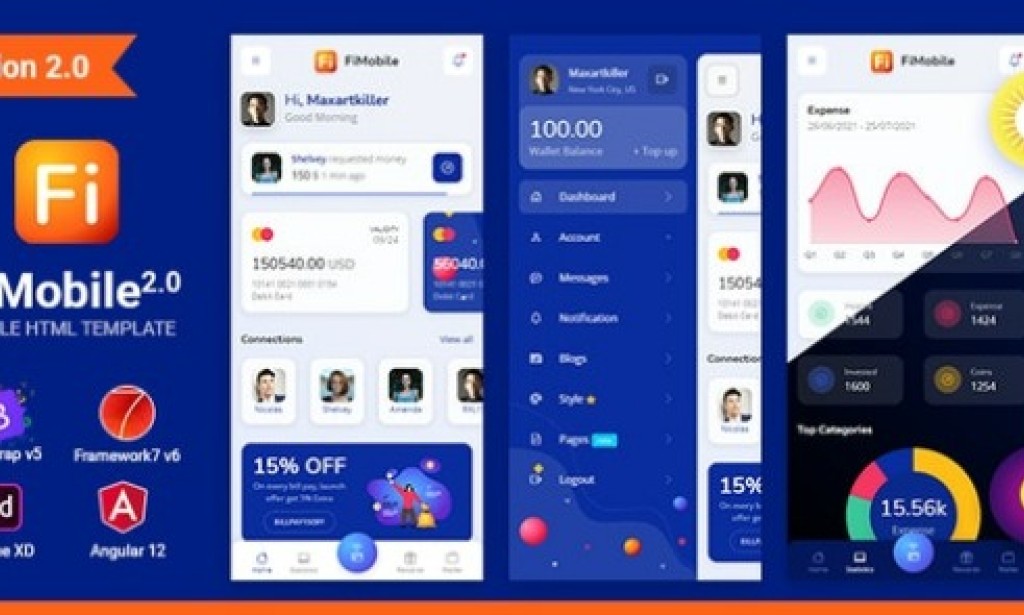 FiMobile v2.0 – Finance HTML Template Bootstrap 5 Framework7 Angular 12 Starter Free