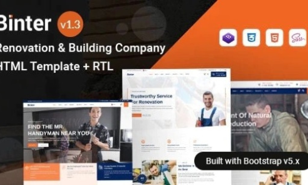 Binter v1.0 – Renovation & Building Bootstrap 5 Template Free