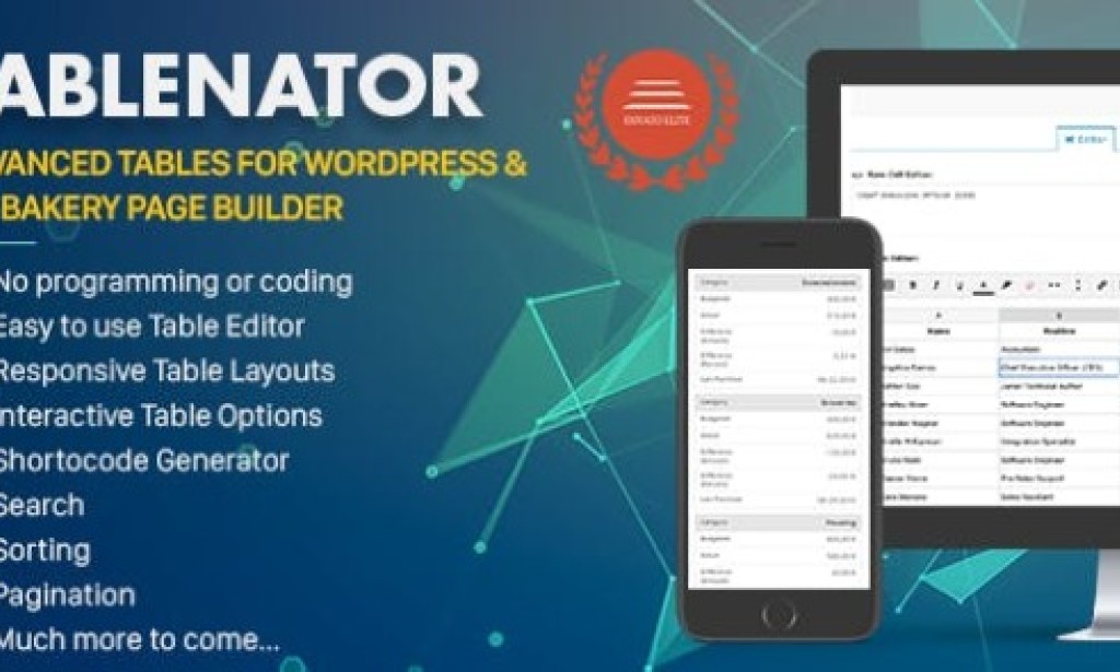 Tablenator v2.1.9.2 – Easy & Advanced Tables for WordPress Plugin Free