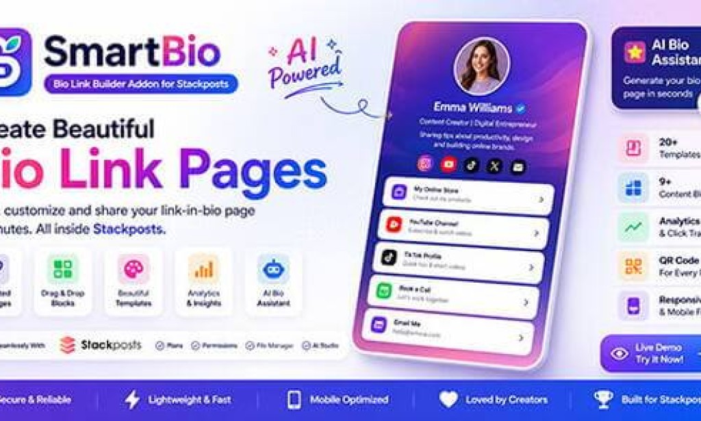 SmartBio v1.0 – Bio Link Builder Addon for Stackposts – Addon
