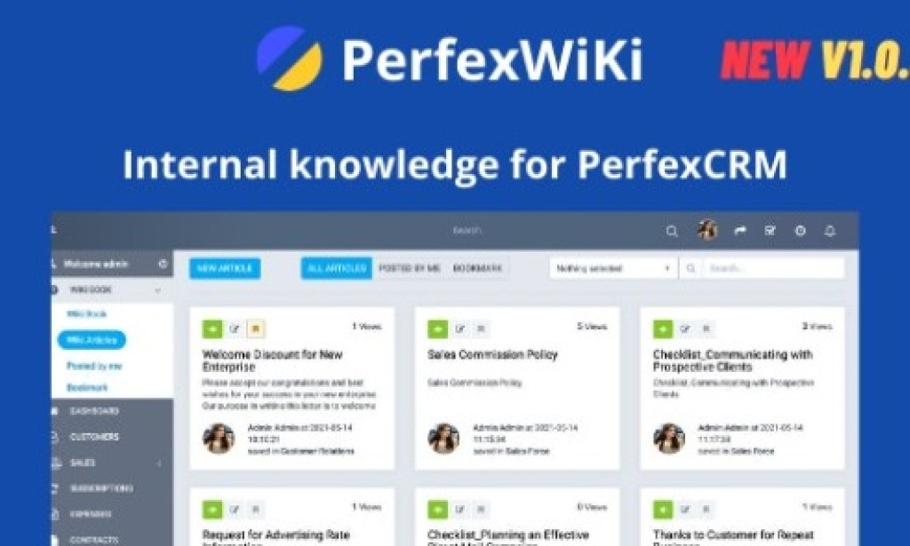 PerfexWiki v1.0.4 – Internal knowledge for Perfex CRM Addon