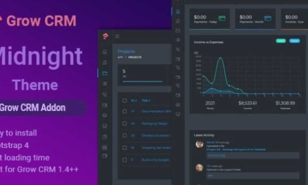 Midnight (3 Feb 2022) – Grow CRM Dark Theme Addon Free