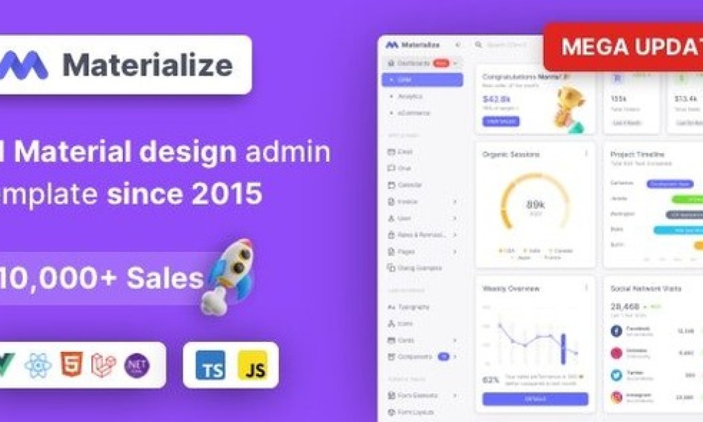 Materialize v13.8.0 – Next.js, Vuejs, Nuxt, HTML, Laravel, Django, Asp.Net Material Design Admin Template