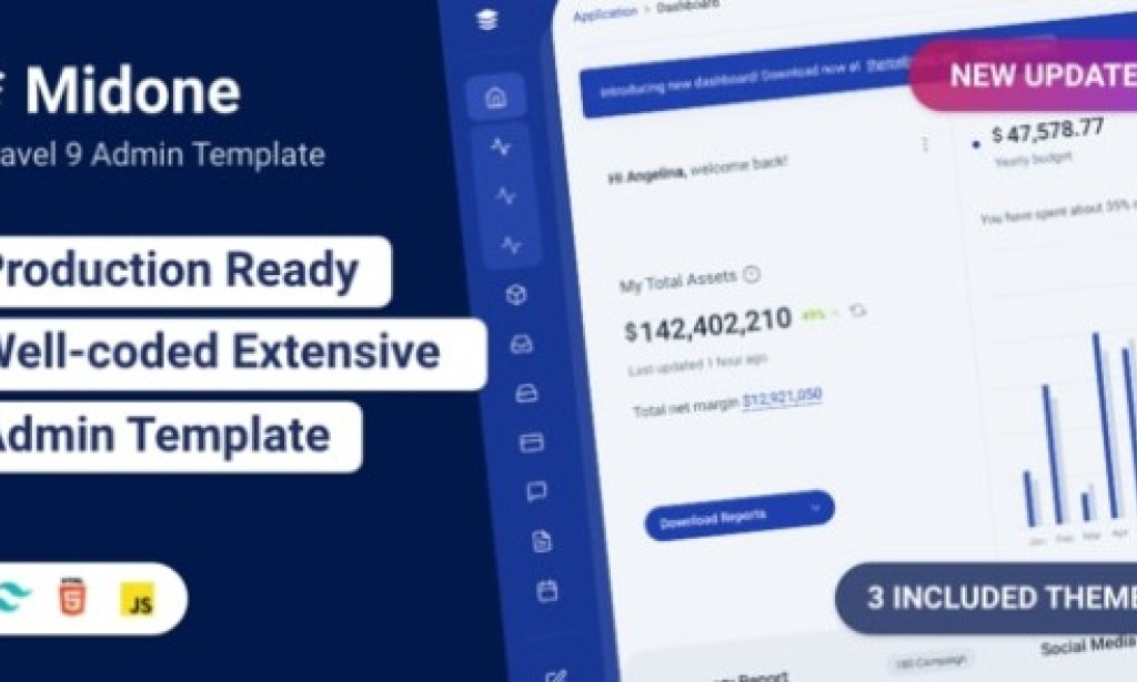 Midone v4.0.5 – Laravel 9 Admin Dashboard Template + HTML Version Free