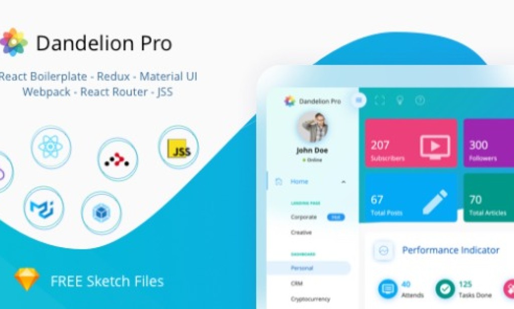 Dandelion Pro v2.1.1 – React Admin Dashboard Template Free